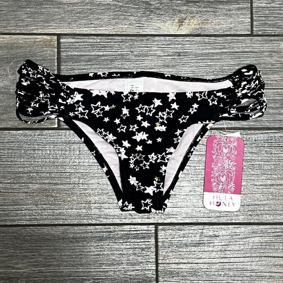 NWT Hula Honey Bikini Bottoms XS Juniors Star Struck Strappy Sides Cheeky - Picture 3 of 9